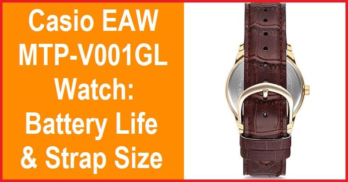 Casio EAW-MTP-V001GL Watch showcasing impressive battery life and comfortable strap size